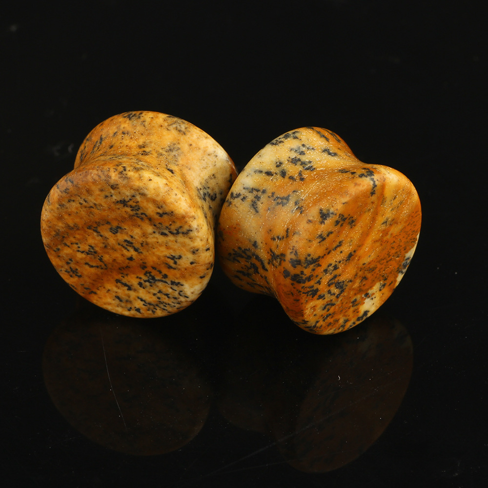 European American Leopard Stone Horn Ear Expander 16mm Single Heart Shape Stone Ear Gauges Plug detail image 8