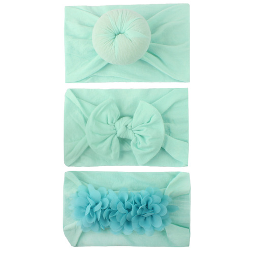 New soft nylon hair accessories donut/bow/chiffon flower children's accessories three-piece headband set