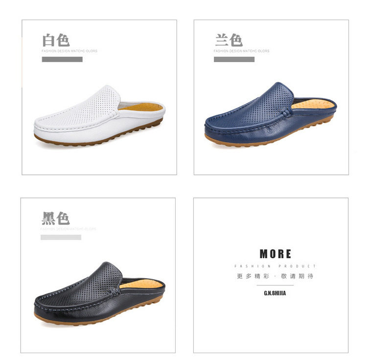 Dép sandal nam nửa gót bít mũi da bò thật thoáng khí đi ngoài trời — 8068 màu xanh lam, 8068 màu đen, Màu trắng 8068 chi tiết 6