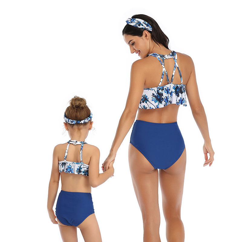 estampado sin mangas delgado sin espalda padre-hijo Tankini set NSHYU121344