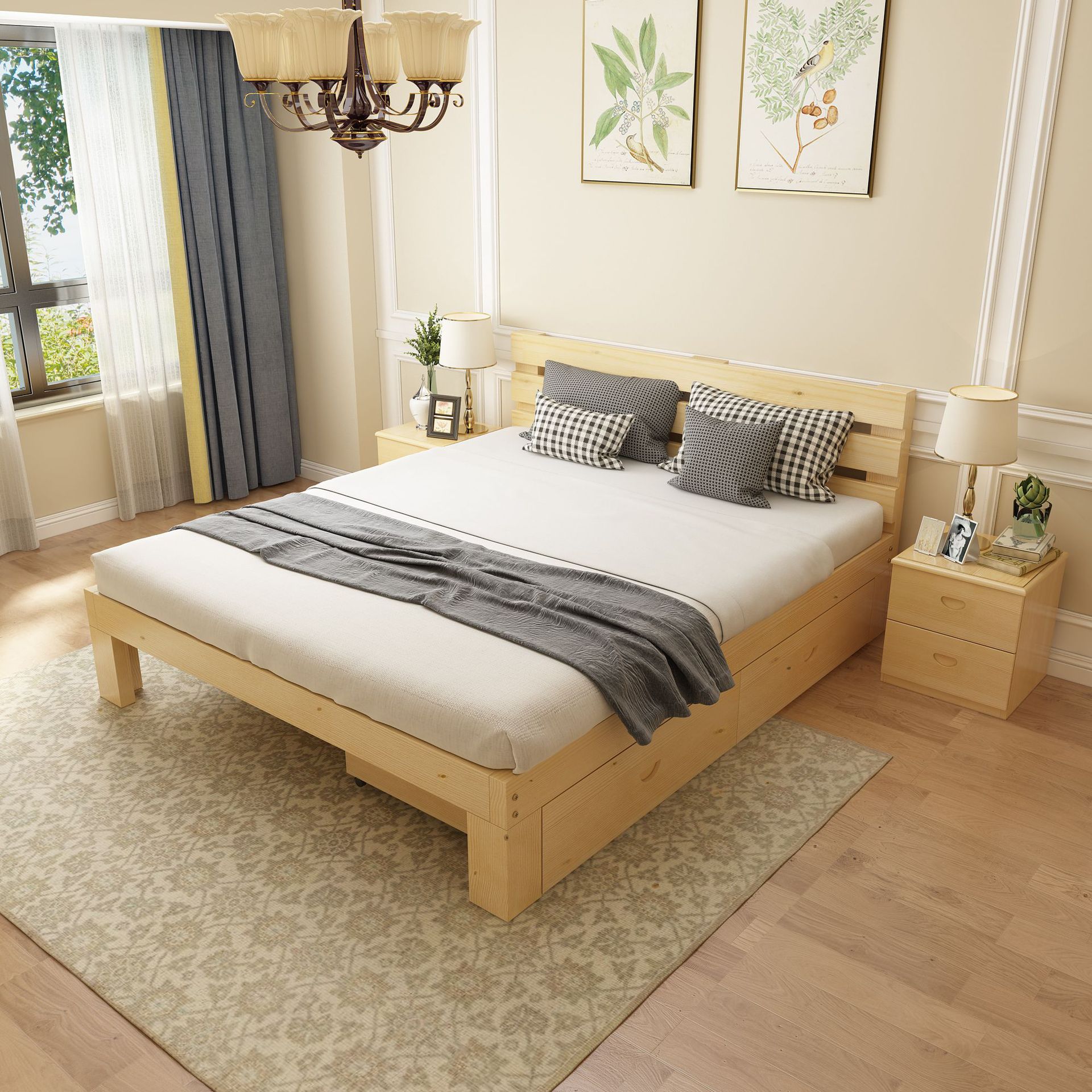 Solid wood bed factory direct rental housing simple solid wood bed adult double bed 1.8 m children single bed 1.5 meters