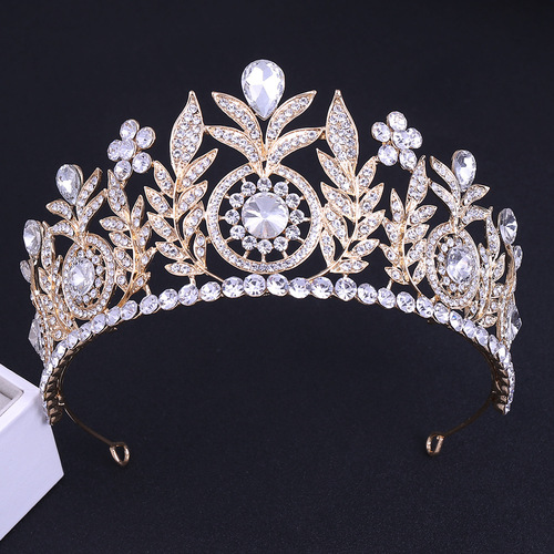 Wedding party bridal crown luxury alloy leaves with diamond crown deserves to act the bride