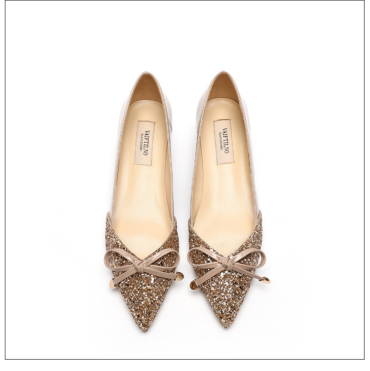 2026 Autumn New Women's Shallow Mouth Single Shoes, Pointed Toe, Color Block, Top Quality Sequin Bow, Mid-Heel, Chunky Heel_vogvips.com