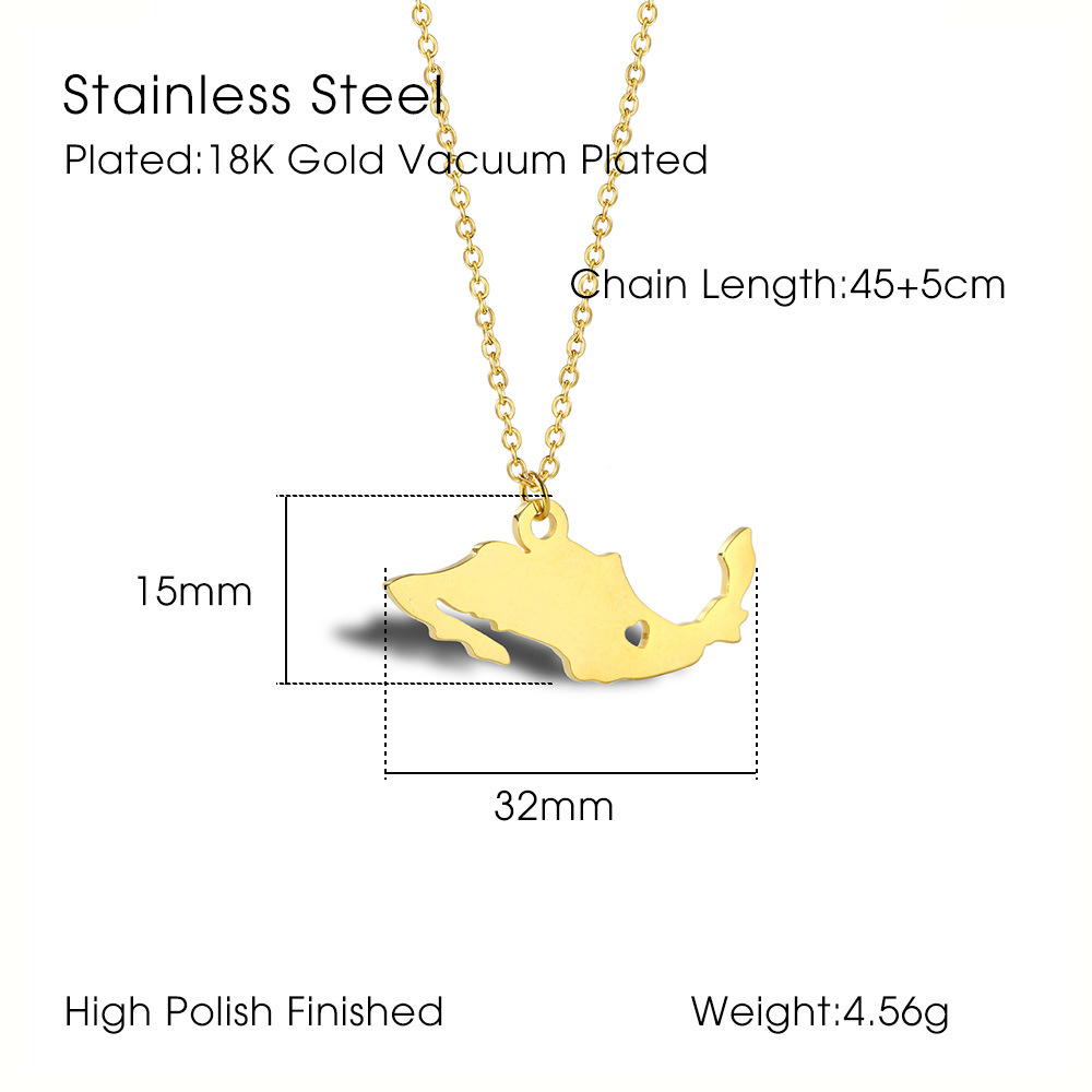 4g Weight PVD Coated Gold Plating Process Wholesale Jewelry Fashion Map 304 Stainless Steel 18K Gold Plated Plating Stainless Steel Necklaces