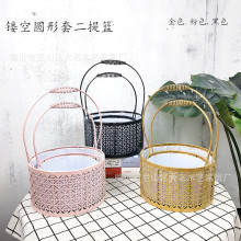 铁艺花蓝插花神器手提花篮  欧式摆件铁丝布艺花篮厂家批发