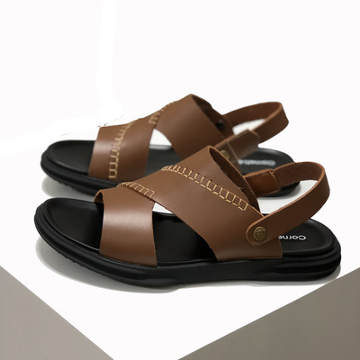 真皮男士沙滩鞋夏季新款头层牛皮凉鞋男软底透气凉拖两穿休闲鞋|ru