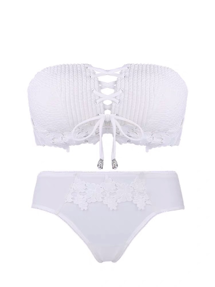 无肩带文胸薄款聚拢防滑抹胸性感内衣无钢圈文胸拉绳文胸套装