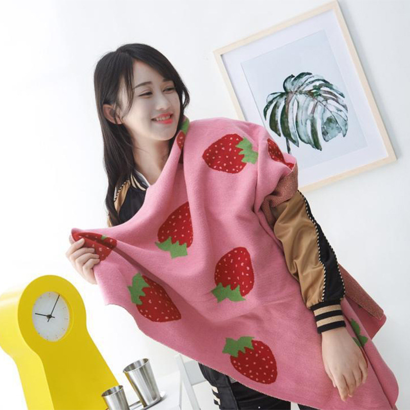 安慕瑞ins风草莓满满少女心全棉针织毯盖毯午睡毯 空调毯