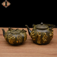 宏达铜器 批发仿古鎏金纯铜八仙人物茶壶文玩收藏礼品摆件