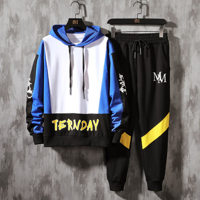 現貨新款2020韓版男式休閑套裝棉長褲青春流行連帽日常