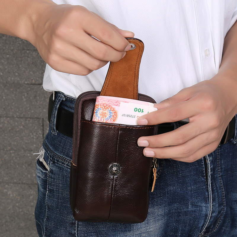 Three-Layer Vertical Bag Small Magnetic Buckle Waist Pack Leather Vertical Mobile Phone Bag Portable Men's Waist Pack Mobile Phone Storage Bag Small Hanging Bag undefined