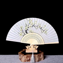 中國風女士古典折扇竹扇日式和風禮品扇折疊扇頭青花鳥美女扇