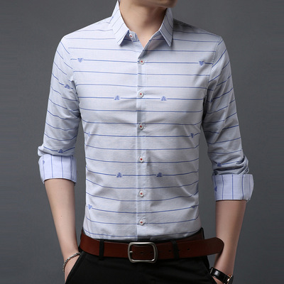 Spring Long sleeved shirt 2019 spring and autumn man business affairs leisure time Lapel Inch clothes Youth stripe Trend Inch shirt