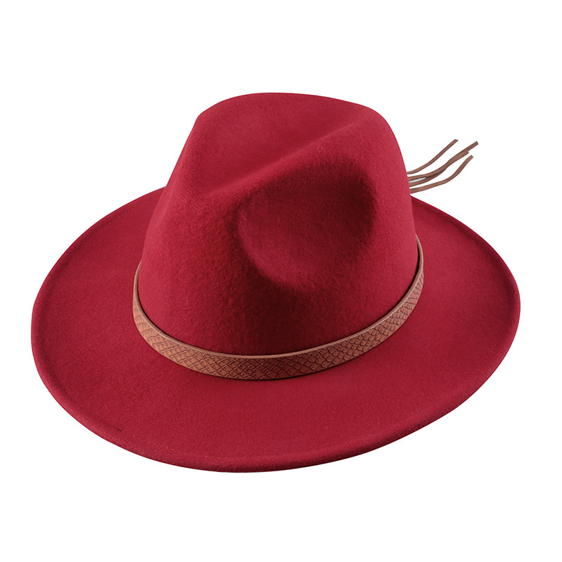 Sombrero de fieltro sombrero de copa lana pura moda europea y americana británica sombrero de lana moda estilo occidental cinturón Jazz sombrero fábrica al por mayor