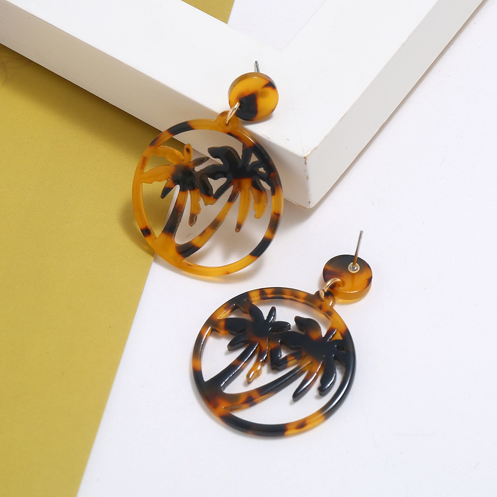 Cross-border New Arrival European And American Personalized Coconut Tree Earrings Cellulose Acetate Sheet Leopard Print Earrings Ear Studs Earrings Wholesale display picture 10