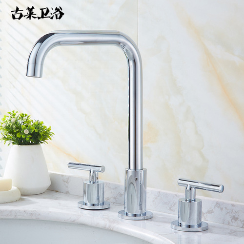 European style golden three-hole basin faucet hot and cold split washbasin bathroom cabinet bathroom all copper simple
