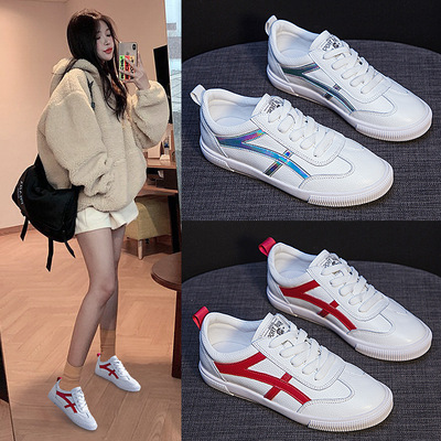 小白鞋女2019新品爆款百搭金典基础头层牛皮平底细带学生休闲单鞋|ms