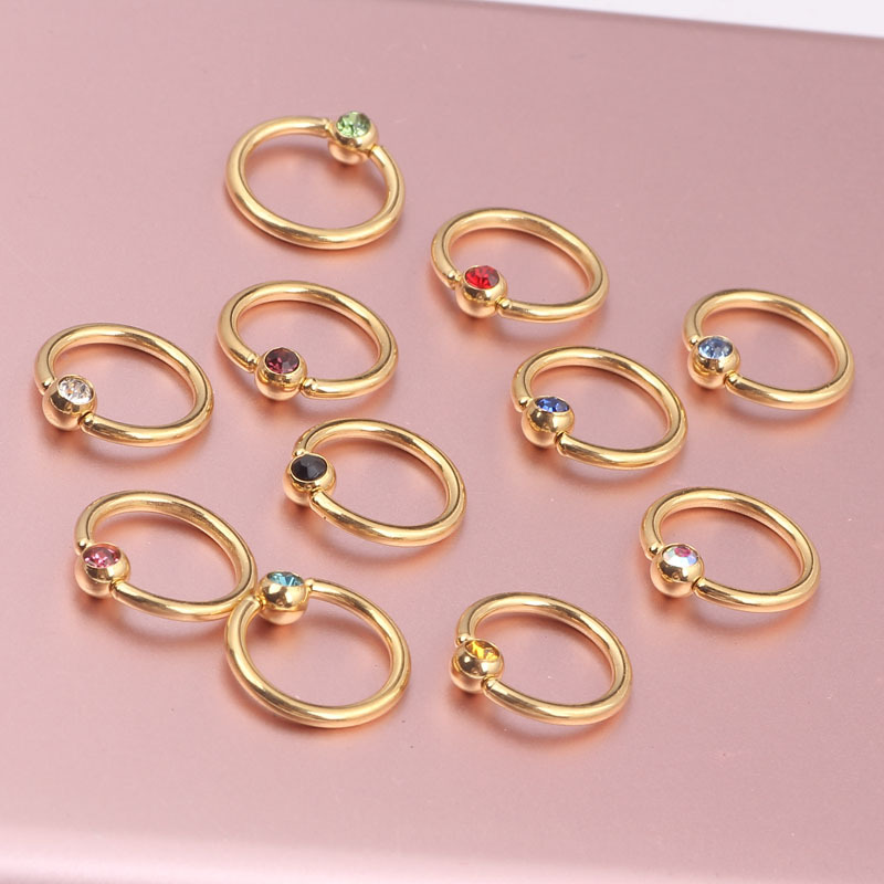 Fashion Round Stainless Steel Inlay Artificial Gemstones Nose Ring 1 Piece