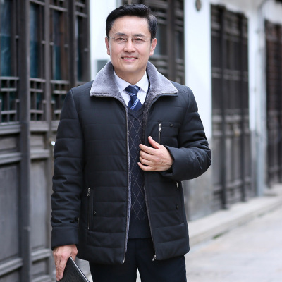 秋冬裝中老年棉衣男士加絨加厚羽絨棉服父親外套中年人爸爸裝棉襖