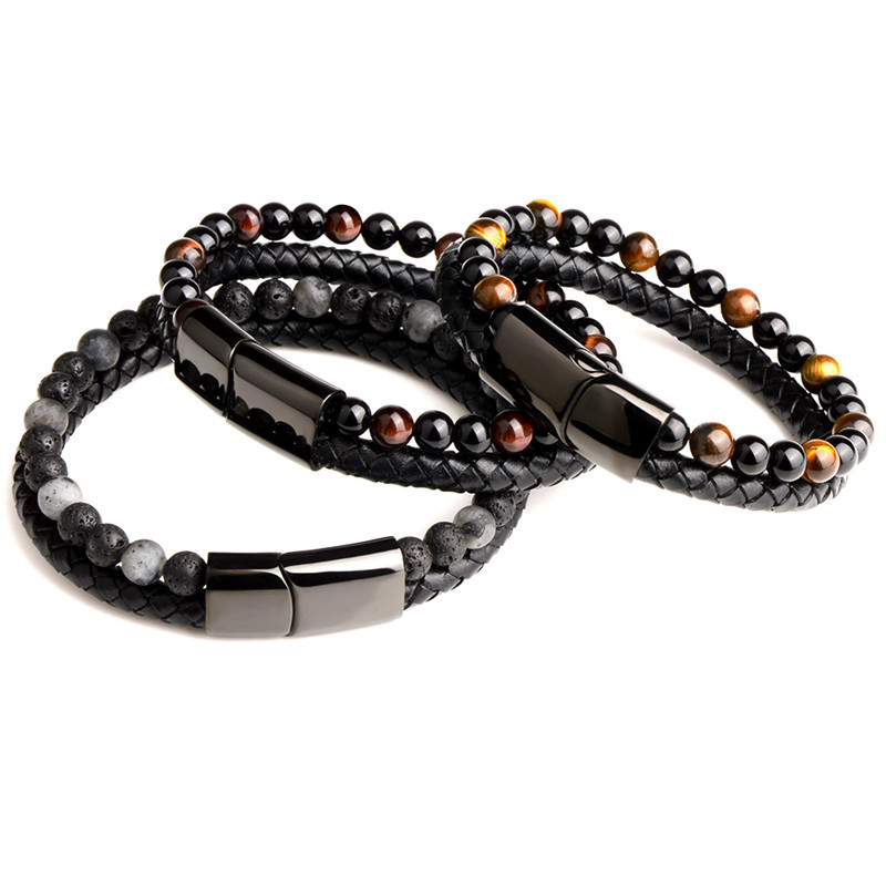 Leather Agate Double Bracelet