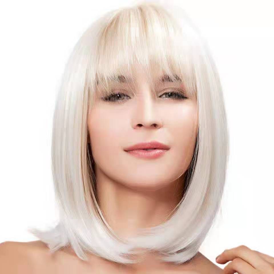 2019 cross border hot wig European and American women's fashion realistic natural high temperature silk short straight wig factory