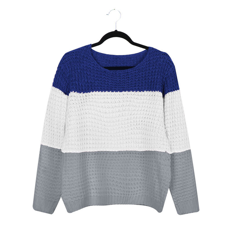 casual round neck contrast color sweater NSLK16936