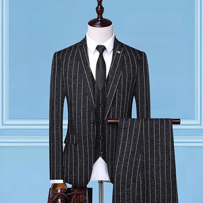 Spring and autumn season man stripe Suit A button suit Three-piece Suite Wedding celebrations full dress