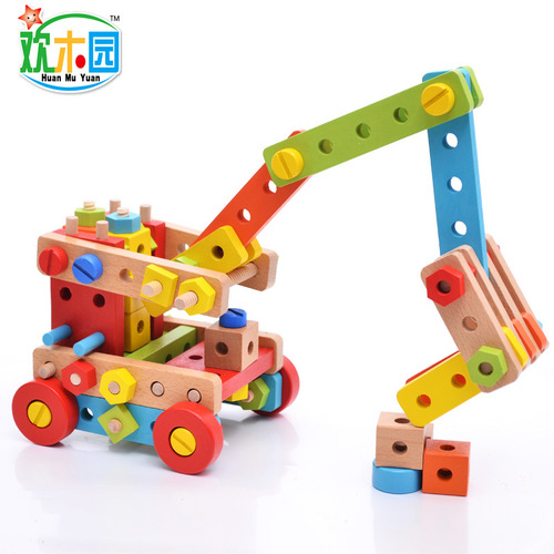 Wooden 138-piece super nut combination, children's hands-on disassembly and assembly of screw car, various model assembly toys