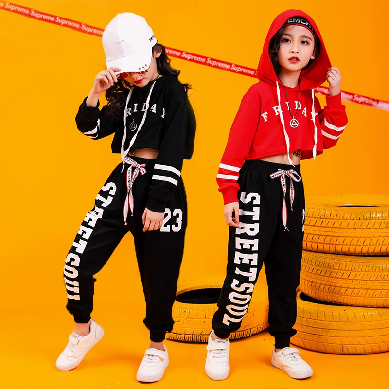 Детская уличная одежда для танцевGirls handsome jazz dance performance clothing girls hiphop hip-hop loose performance clothing trendy