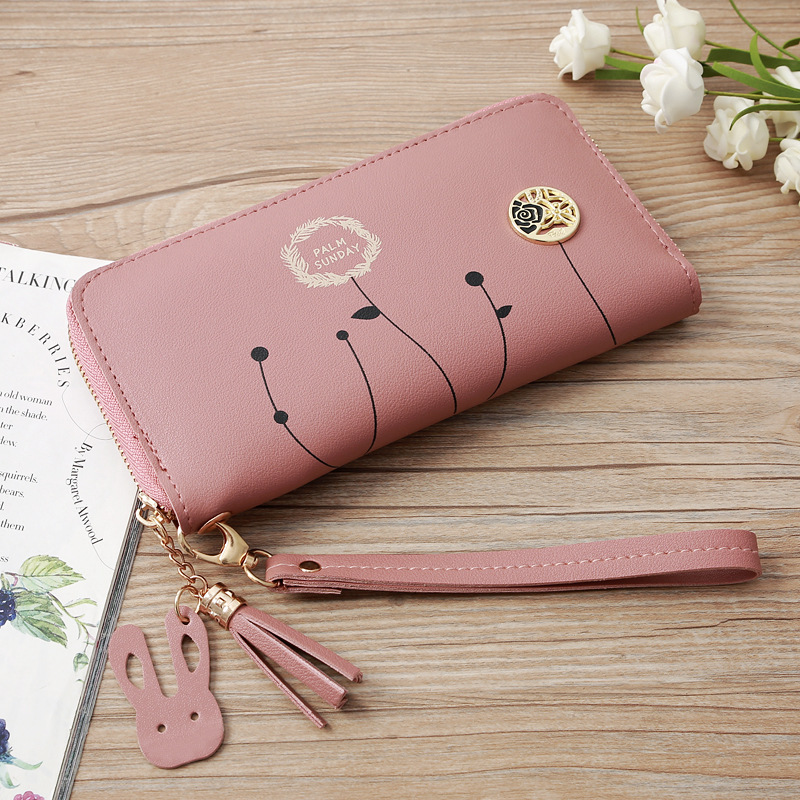 93g Weight Polyester Lining Material Zipper Closure Type Business Occasion Pu Leather Material Solid Color Pattern Women'S Gender Square Shape Dark Grey, Grey, Rose Red, Pink, Green, Blue, Yellow, Black Color Korean Printing Medium Long Single Pull Wallet Wholesale 13