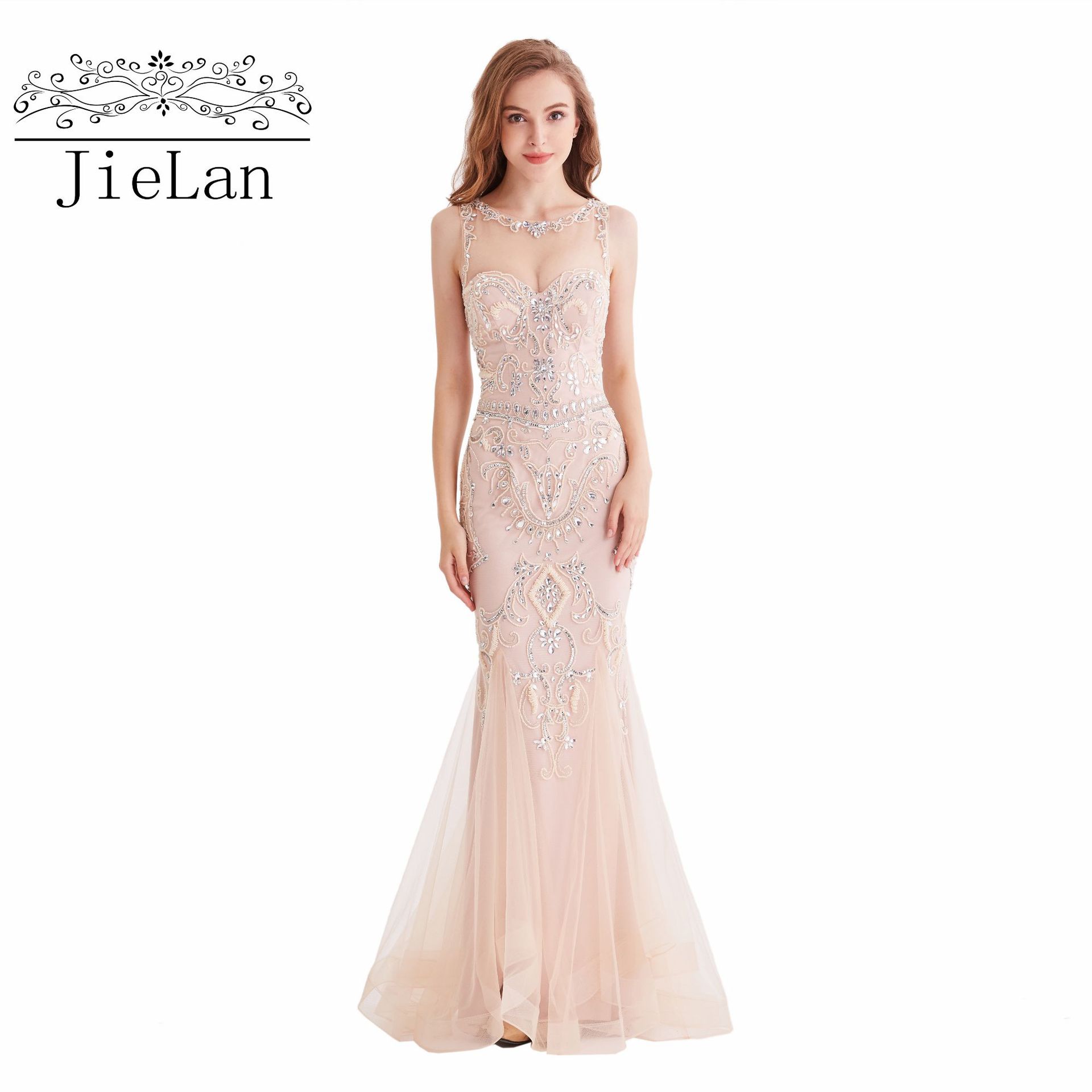 跨境专供 中东 重工钉珠 欧美 修身 长款 晚礼服 主持 展会