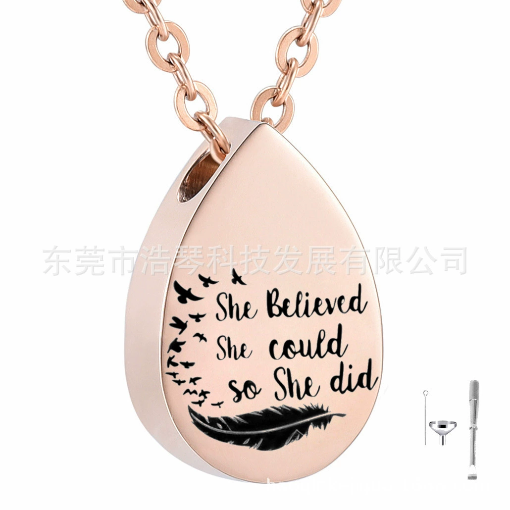 Трансграничные поставки ПЭТ пепел ожерелье розовое золото в форме капли перо пепла шкатулка кулон флакон духов кулон