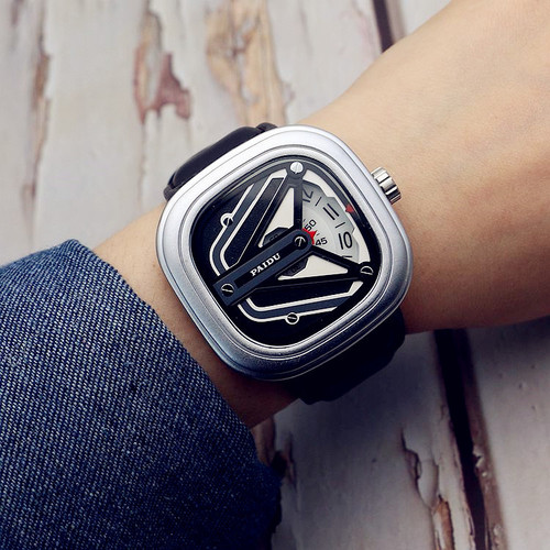 Punk style square turntable boys' new concept watch trendy men's fashion watch versatile belt quartz watch unicorn watch