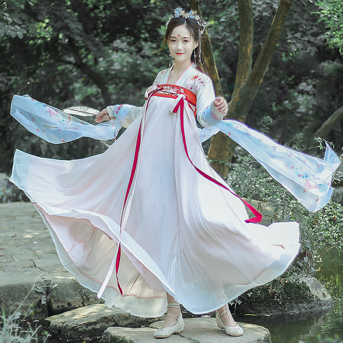 Red pink Blue Women Chinese hanfu Han Ming Tang Song Tradional Folk Dance costumes embroidery daily double-breasted chest Ru skirt 6 meters