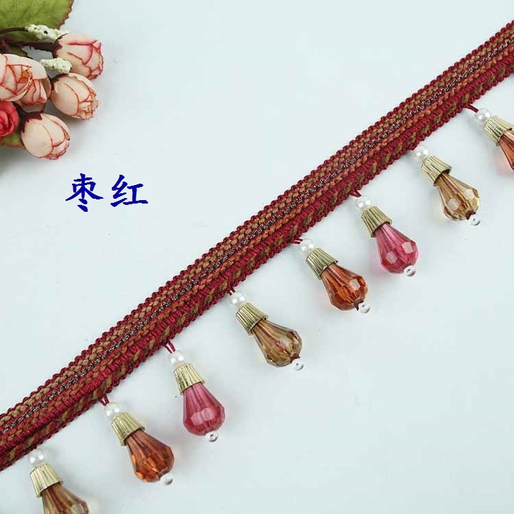 柯桥窗帘花边 工厂批发销售 高档新款珠子花边 三色小水钻
