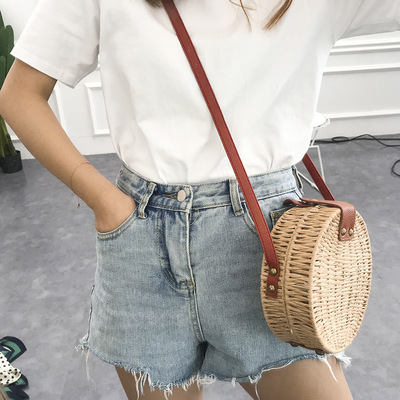Parenting available Bag Seaside on vacation Rattan circular Messenger Bamboo bag Straw Sandy beach weave Female bag