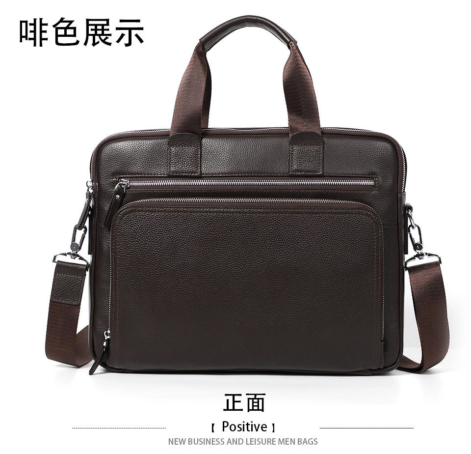 Túi công văn da bò lớp đầu dung tích lớn 38×28×8 cm, túi xách tay đeo chéo một vai cho nam, đựng được laptop 14 inch — Màu đen chi tiết 14