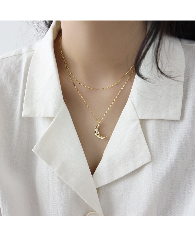 Festival Occasion Korean Irregular Concave Convex Surface Moon Silver Necklace