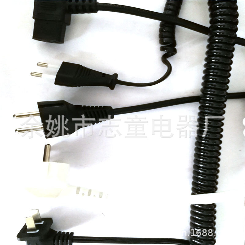 供应各国注塑头螺旋线 欧标米老鼠品字尾D01 D02国标插三芯弹簧线