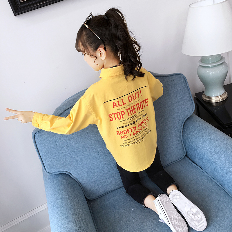 女童长袖衬衫2019新款秋洋气女孩中大童时尚韩版潮童字母印花衬衣