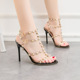218-10 European and American wind sexy nightclub high-heeled shoes paint metal rivets sexy nightclub transparent sandals, Roman shoes