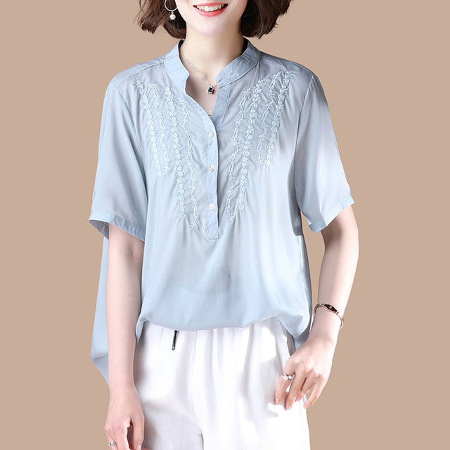 embroidered dress summer dress tidal collar shirt short sleeves