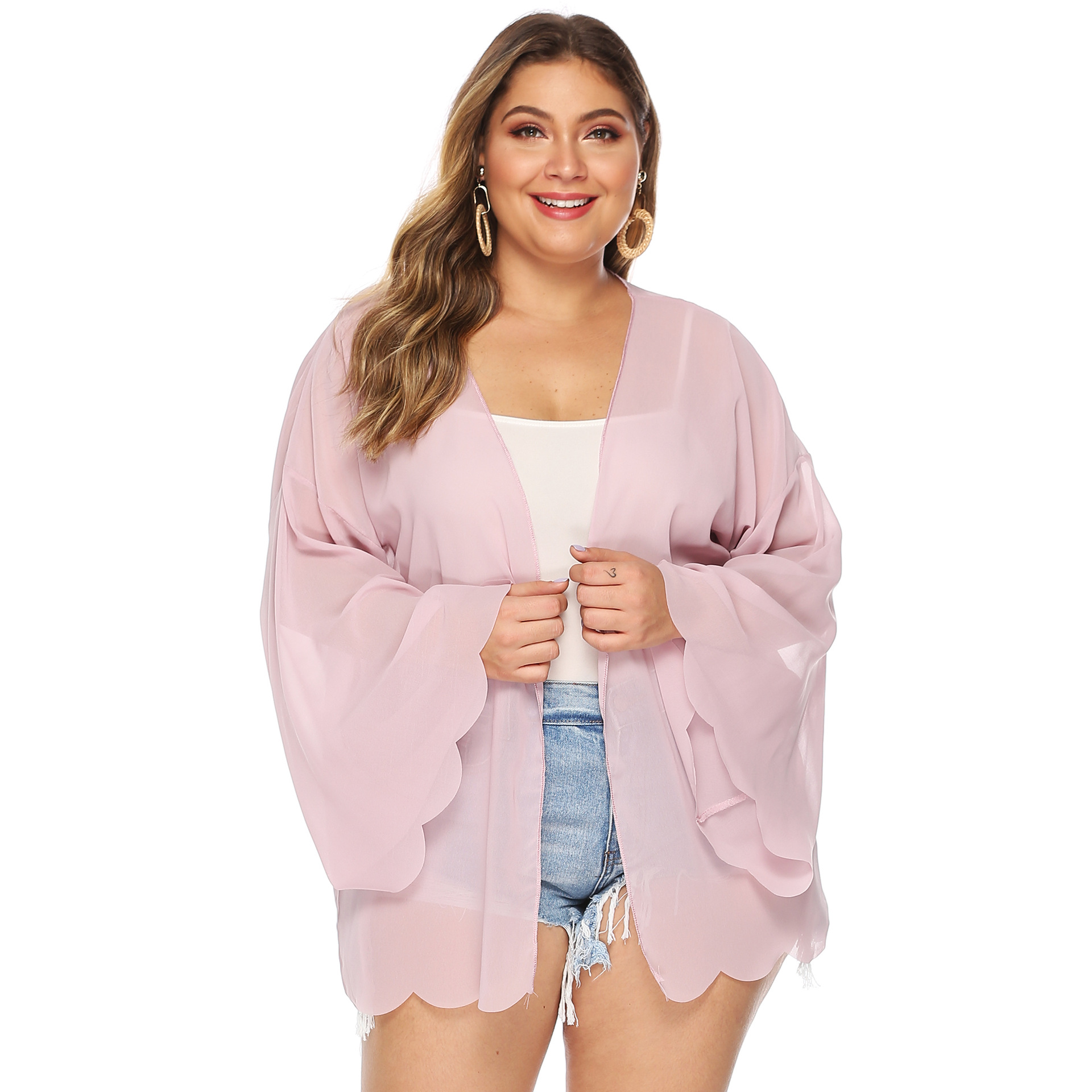 Plus Size Chiffon Cardigan NSOY46010