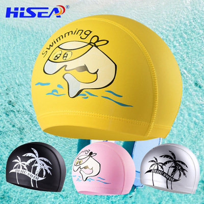Cross border Specifically for adult children bathing cap High elastic silica gel PU coating Boy girl Cartoon waterproof Swimming cap