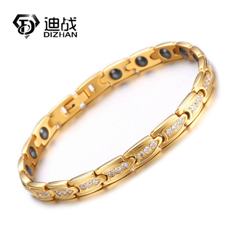 New elegant gold stainless steel bracelet zircon black gall stone healthy medical Lady bracelet birthday gift