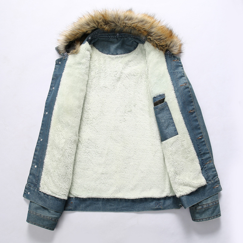Herrenbekleidung gewaschene Jeansjacke Whitening Plus Flanellkragen Verdickung große Größe_voghion.com