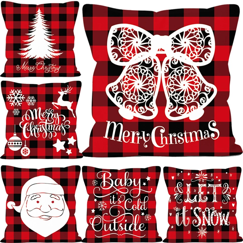 Популярные за рубежом рождественские наволочки в клетку, чехлы для подушек на автомобильные и диванные подушки, с возможностью нанесения изображений по запросу клиента, мягкий домашний декор.