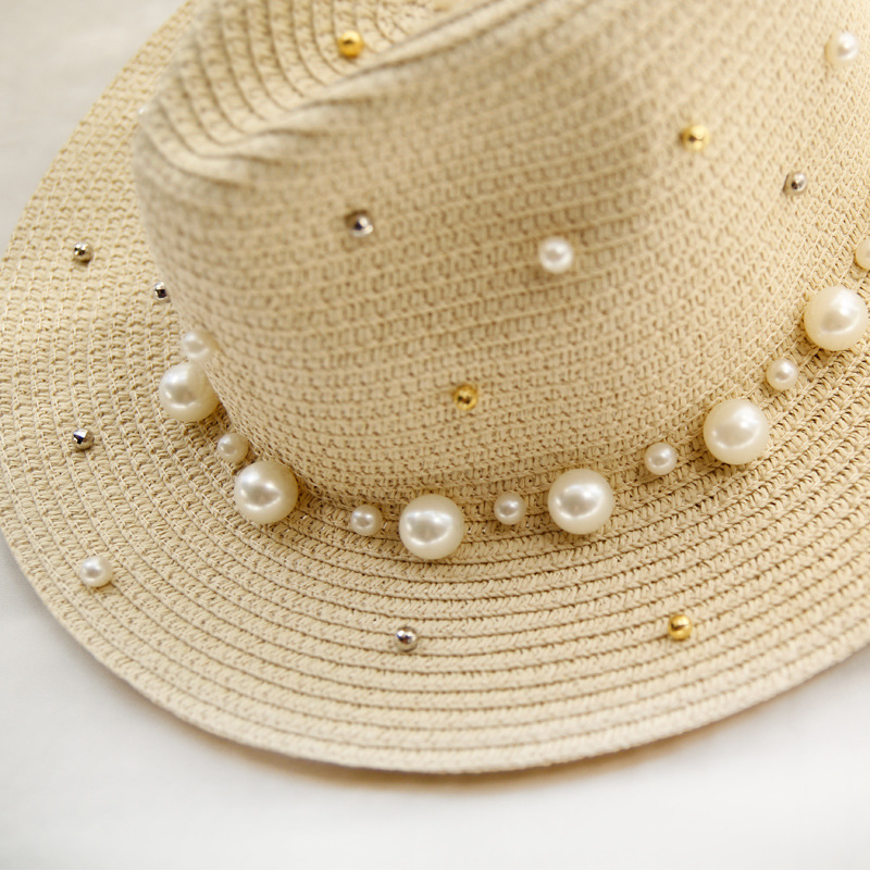 Wide-brimmed top hat, pearl sun hat, summer hat for women, Korean version, vacation and outing, beach hat, sun protection and shade hat detail image 10