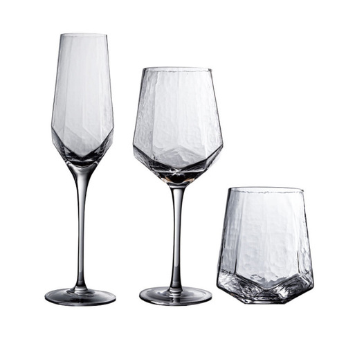 Retro European diamond-shaped hammered red wine glass, champagne glass, crystal glass, goblet, wine glass, dessert wine glass