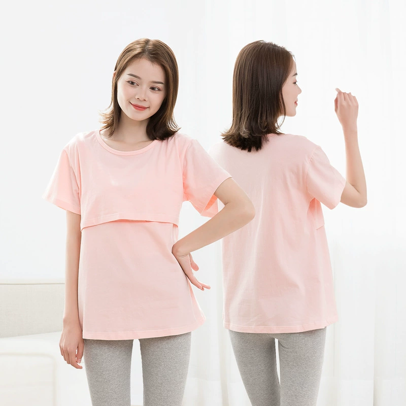 Maternity Nursing Short-Sleeve T‑Shirt, Hidden Nursing Flap, Loose Fit, L–XL